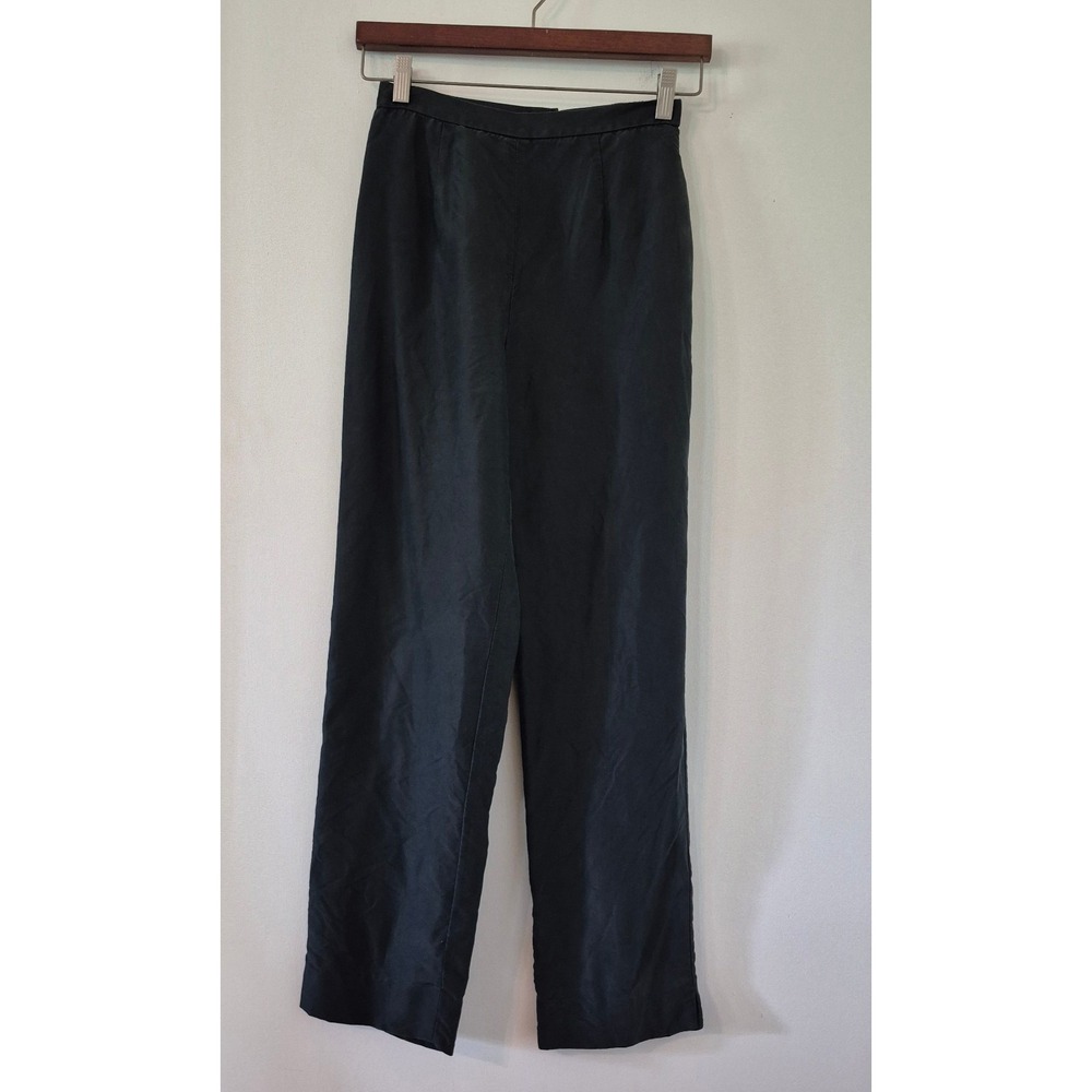 VTG 100% Silk Pants 4P Black High Rise Straight Leg Lined Quiet Luxury Old Money